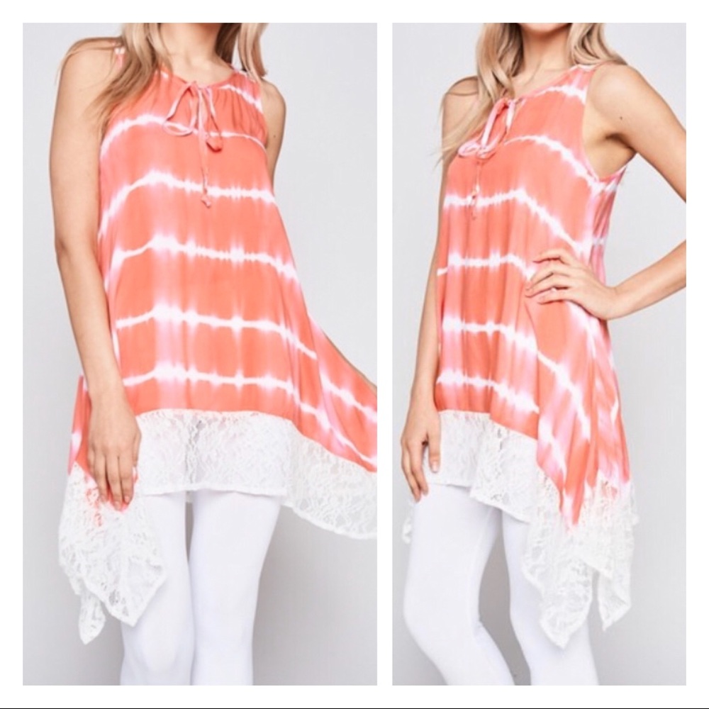 💥SUMMER SALES CORAL TIE DYE SLEEVELESS TUNIC TOP